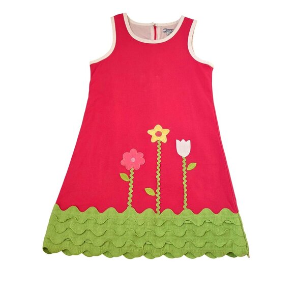 Hartstrings Girls Floral A-Line Dress Size 7 Red & Green Cotton Blend 3969 - Picture 1 of 8